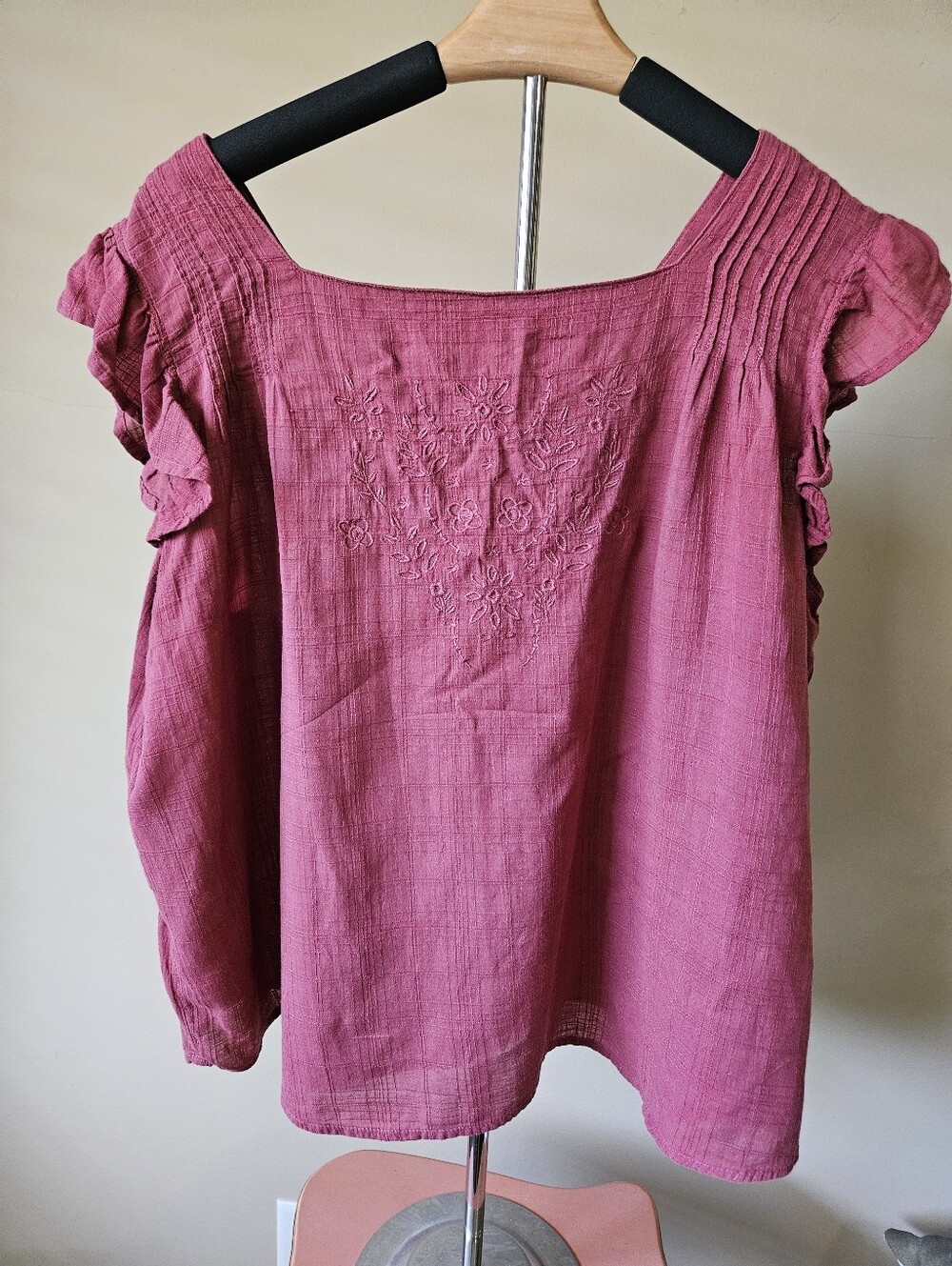 a.n.a Embroidered Flutter Sleeve Boho Blouse - Size XL